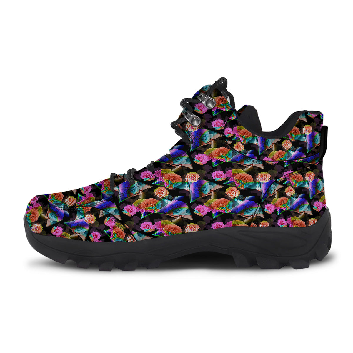 Roses Colorful Gradient Triangle Print Pattern Hiking Shoes-grizzshop