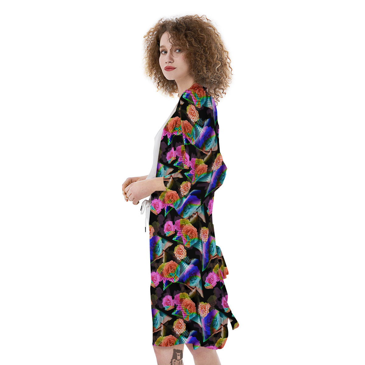 Roses Colorful Gradient Triangle Print Pattern Kimono-grizzshop