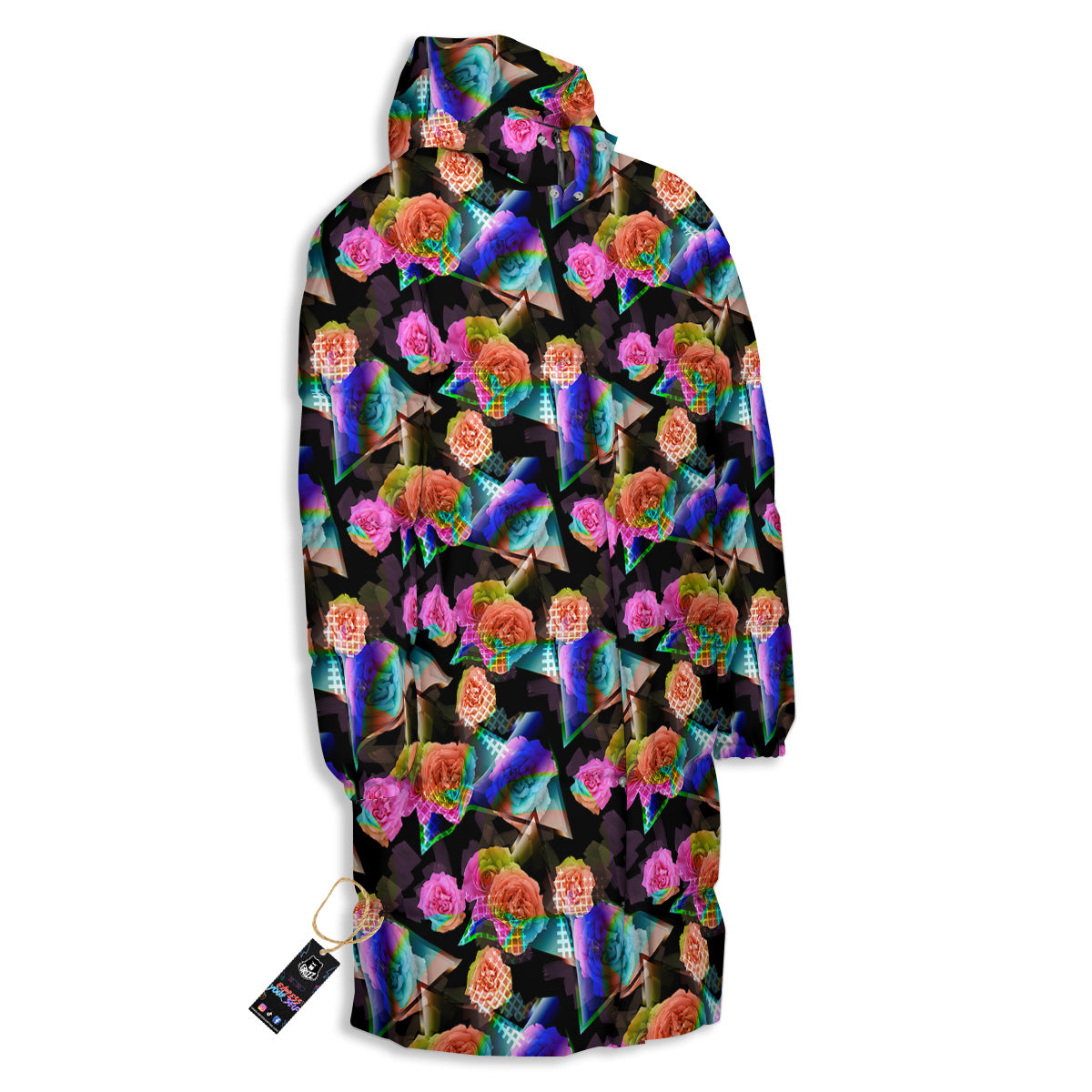 Roses Colorful Gradient Triangle Print Pattern Long Down Jacket-grizzshop