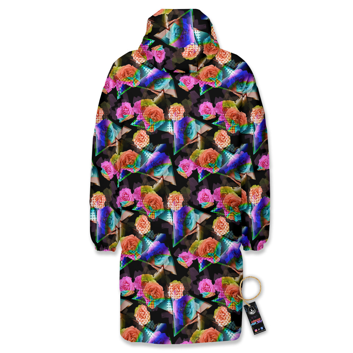 Roses Colorful Gradient Triangle Print Pattern Long Down Jacket-grizzshop