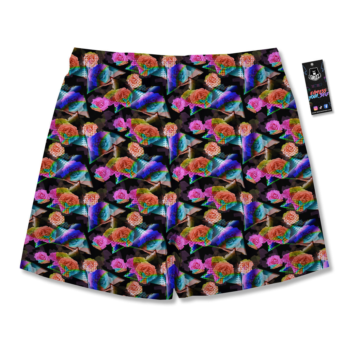 Roses Colorful Gradient Triangle Print Pattern Men's Running Shorts-grizzshop