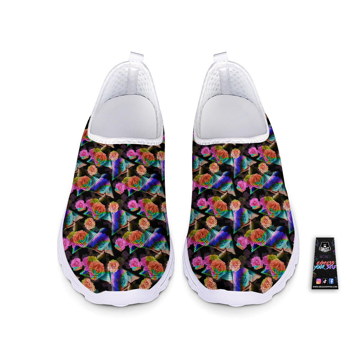 Roses Colorful Gradient Triangle Print Pattern Nurse Shoes-grizzshop