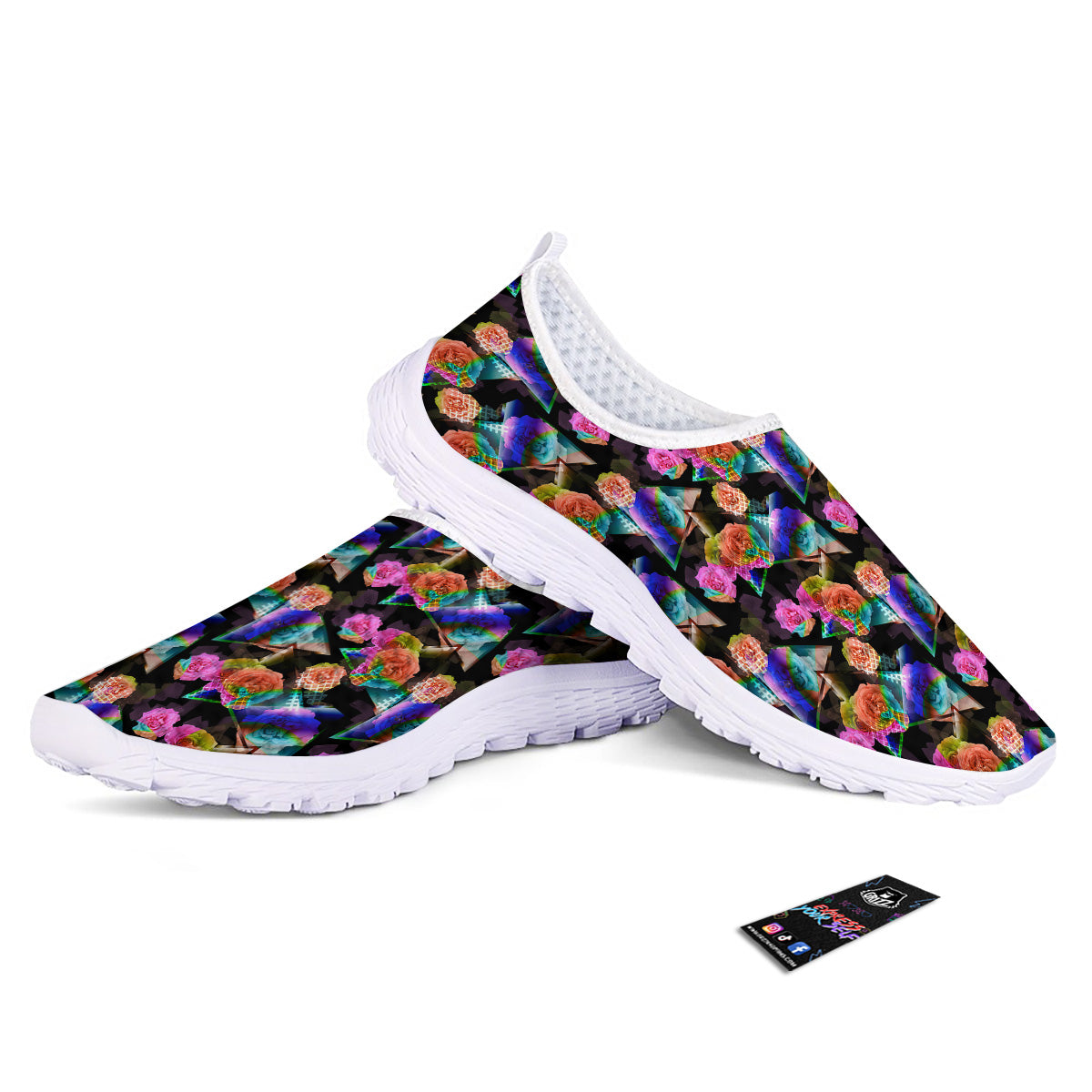 Roses Colorful Gradient Triangle Print Pattern Nurse Shoes-grizzshop