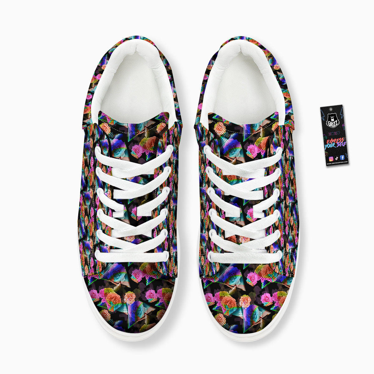 Roses Colorful Gradient Triangle Print Pattern Platform Shoes-grizzshop