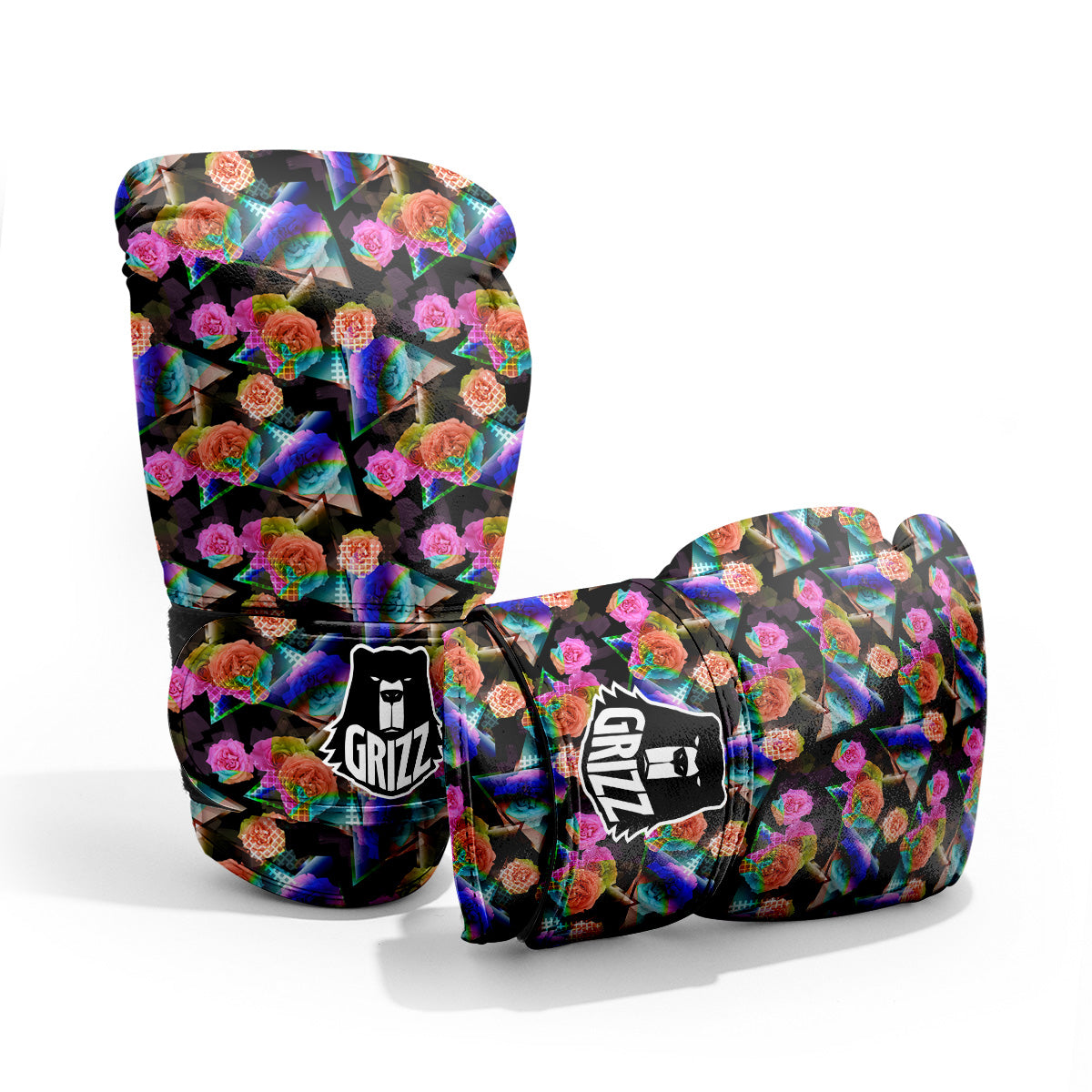 Roses Colorful Gradient Triangle Print Pattern Pro Boxing Glove