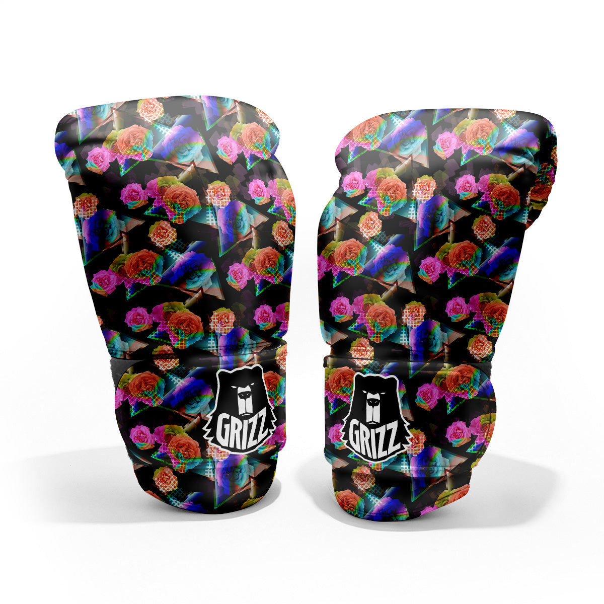 Roses Colorful Gradient Triangle Print Pattern Pro Boxing Glove