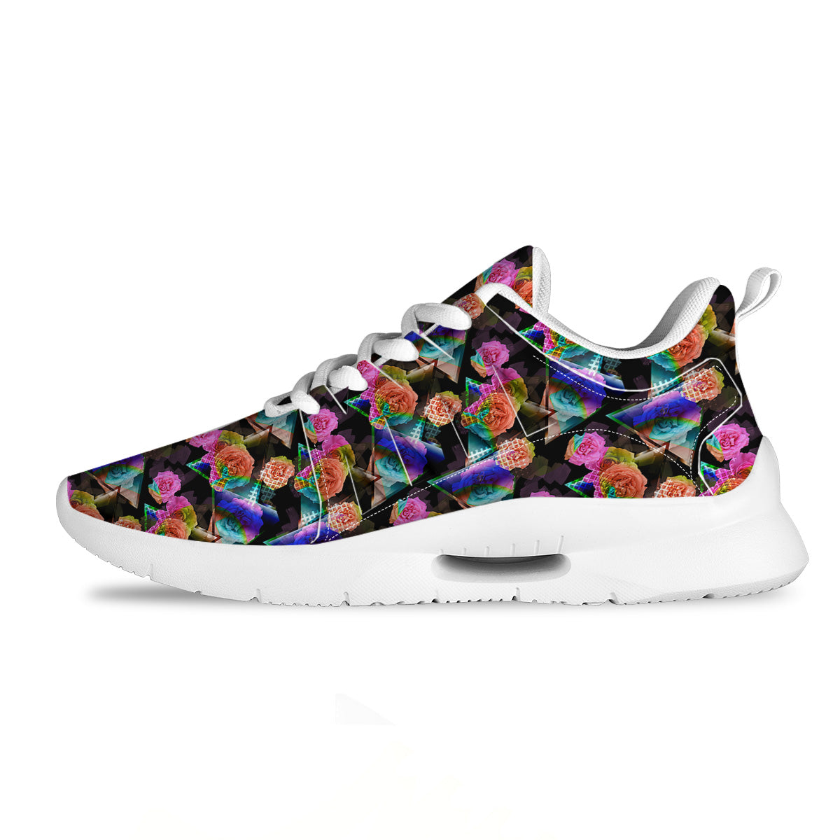 Roses Colorful Gradient Triangle Print Pattern Tennis Shoes-grizzshop