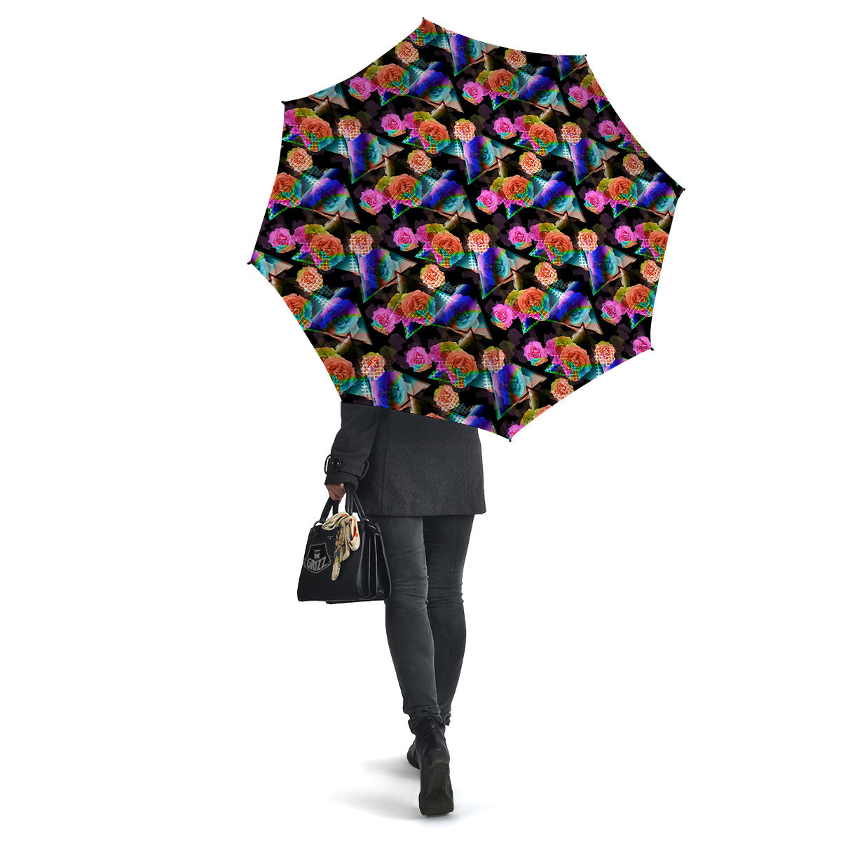Roses Colorful Gradient Triangle Print Pattern Umbrella-grizzshop