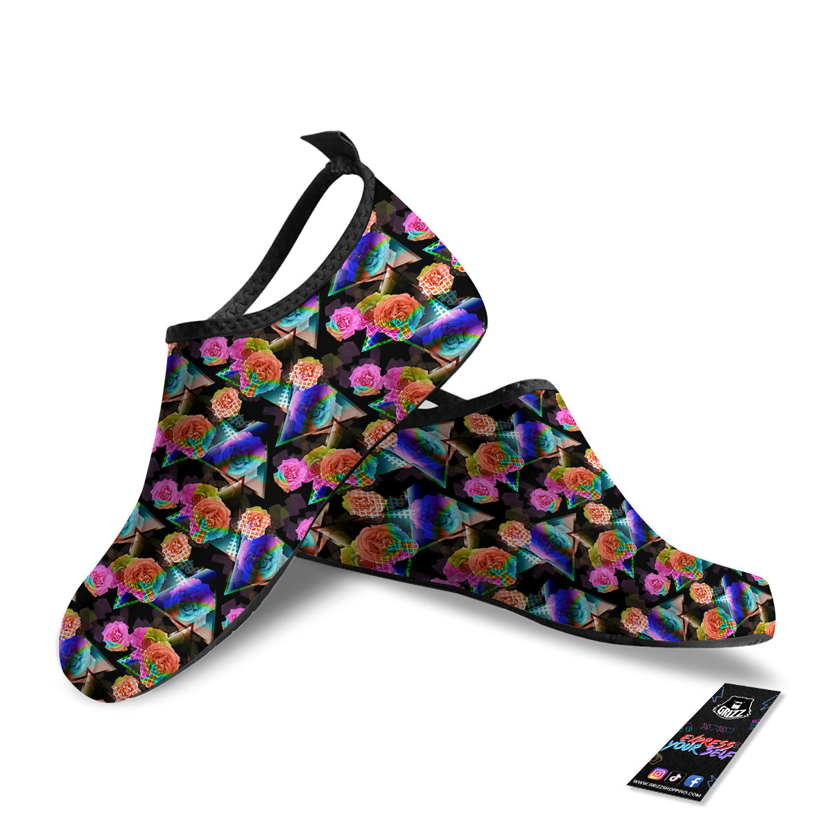 Roses Colorful Gradient Triangle Print Pattern Water Shoes-grizzshop