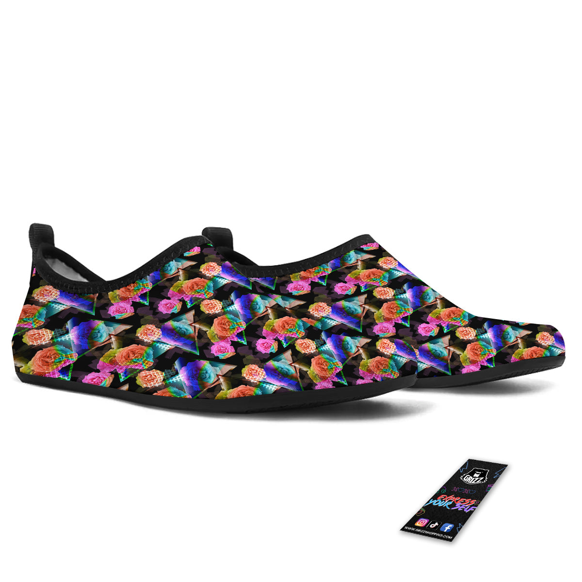 Roses Colorful Gradient Triangle Print Pattern Water Shoes-grizzshop