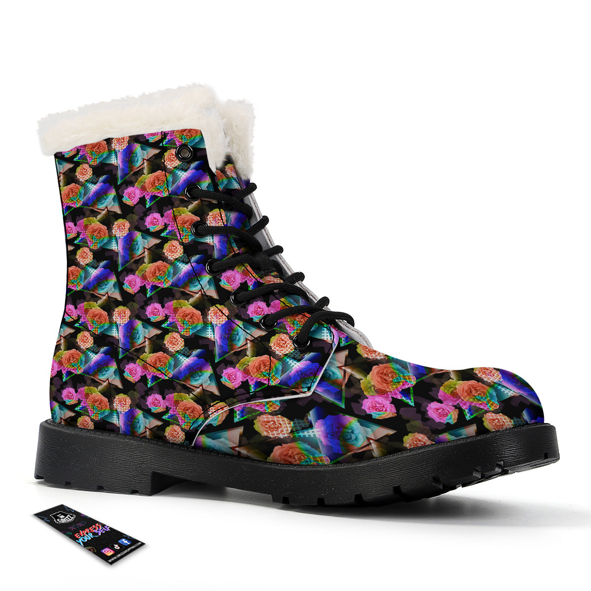 Roses Colorful Gradient Triangle Print Pattern Winter Boots-grizzshop