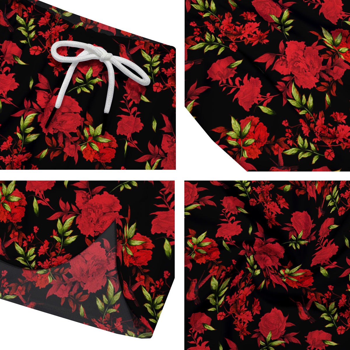 Roses Floral Red And Black Print Men's Running Shorts-grizzshop