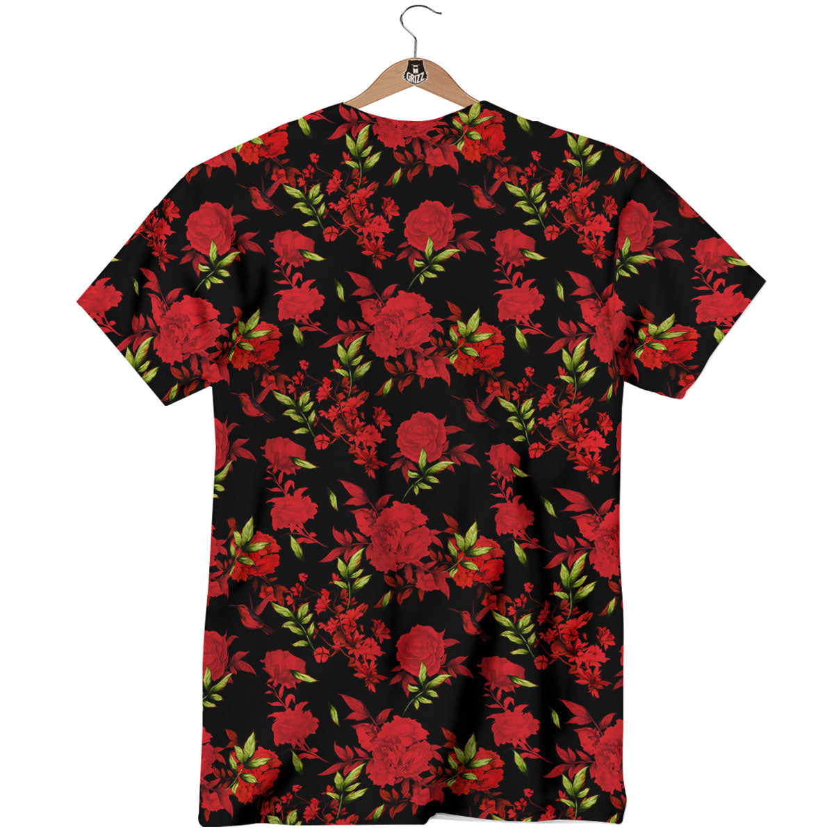 Roses Floral Red And Black Print T-Shirt-grizzshop