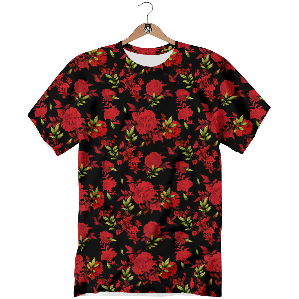 Roses Floral Red And Black Print T-Shirt-grizzshop