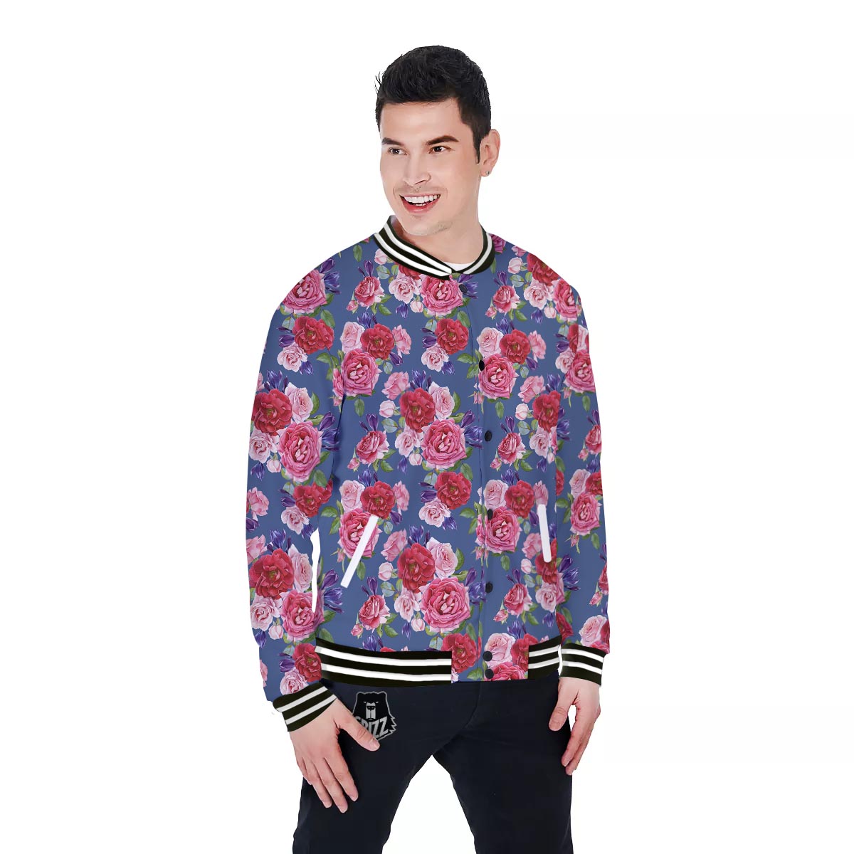 Roses Floral Red Violet Print Pattern Baseball Jacket-grizzshop