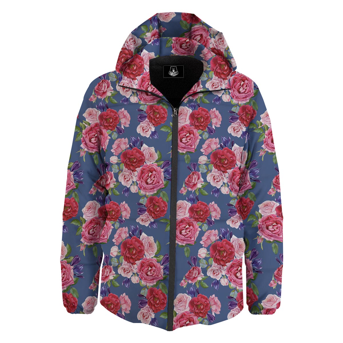 Roses Floral Red Violet Print Pattern Down Jacket-grizzshop