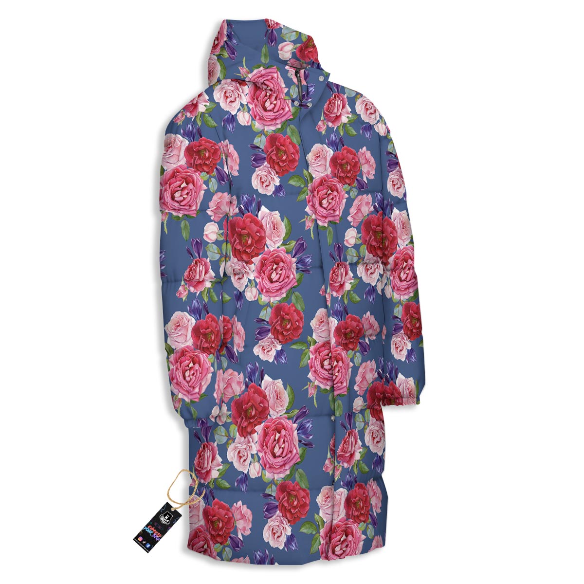 Roses Floral Red Violet Print Pattern Long Down Jacket-grizzshop