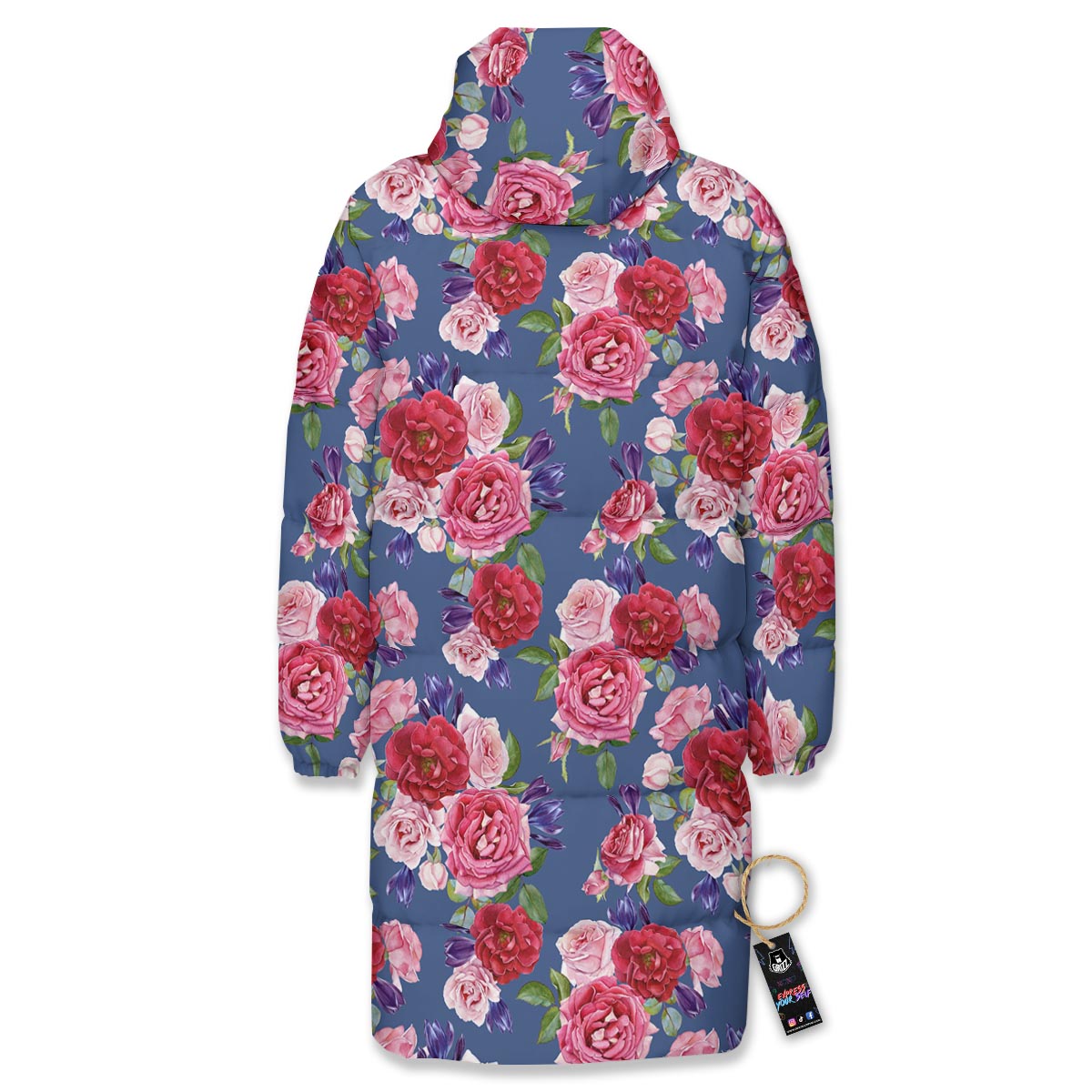 Roses Floral Red Violet Print Pattern Long Down Jacket-grizzshop