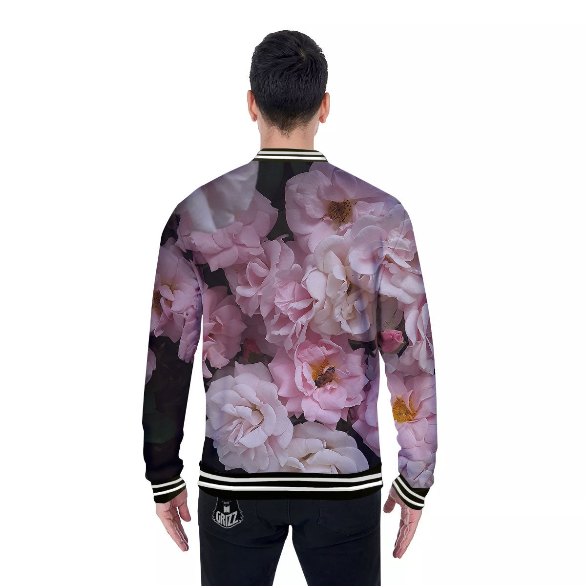 Roses Floral Retro Pink Print Baseball Jacket-grizzshop