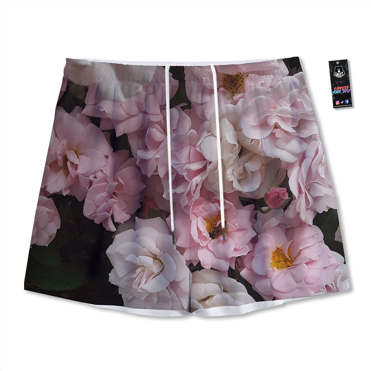 Roses Floral Retro Pink Print Mesh Shorts