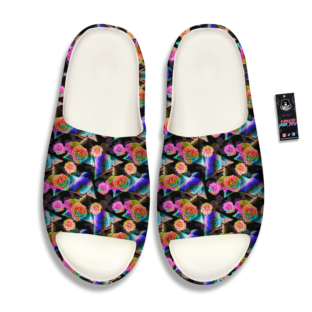 Roses Colorful Gradient Triangle Print Pattern Sandals-grizzshop
