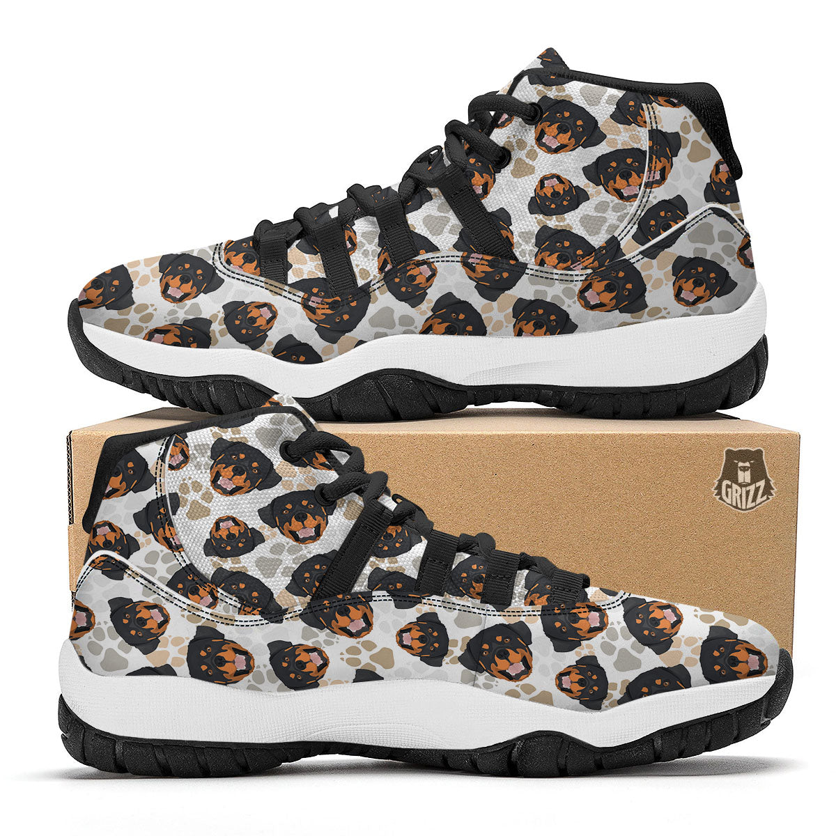Rottweiler Print Pattern Black Bball Shoes-grizzshop