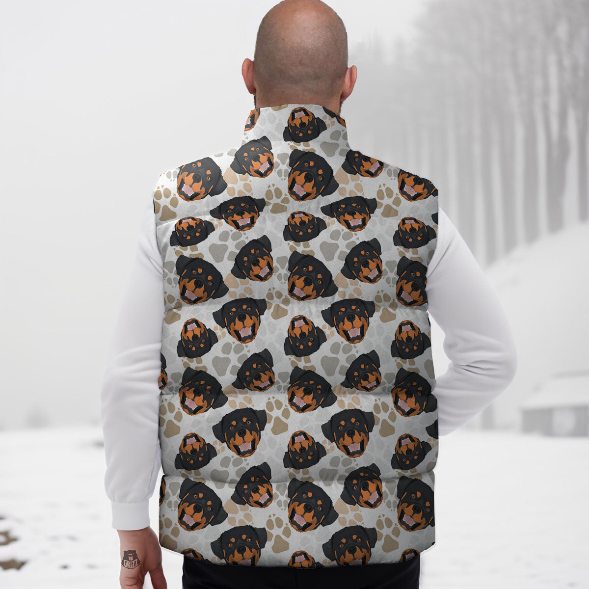 Rottweiler Print Pattern Down Vest-grizzshop