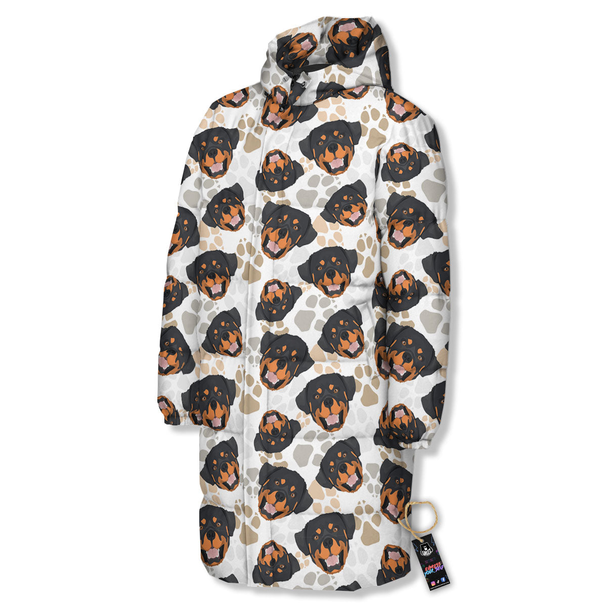 Rottweiler Print Pattern Long Down Jacket-grizzshop