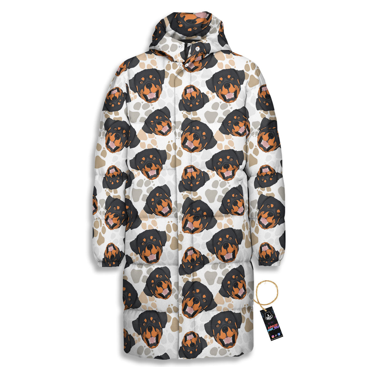 Rottweiler Print Pattern Long Down Jacket-grizzshop