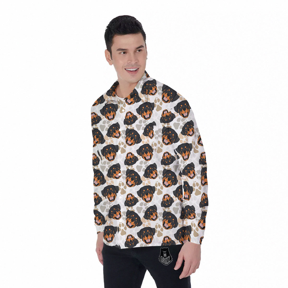 Rottweiler Print Pattern Men's Long Sleeve Shirts-grizzshop