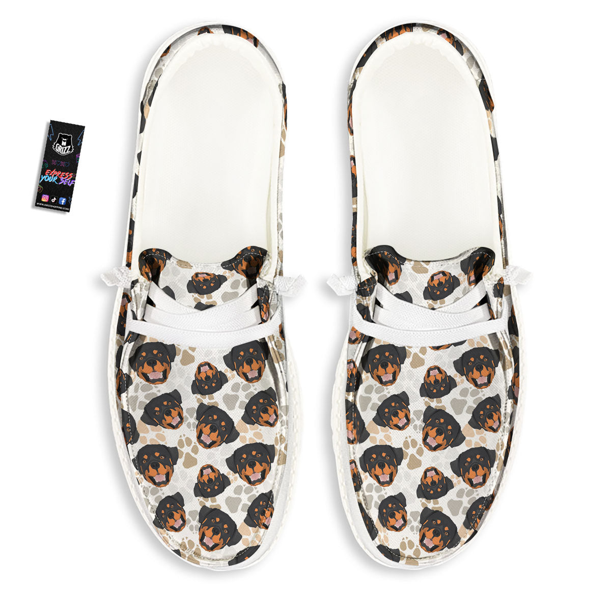 Rottweiler Print Pattern White Loafers-grizzshop