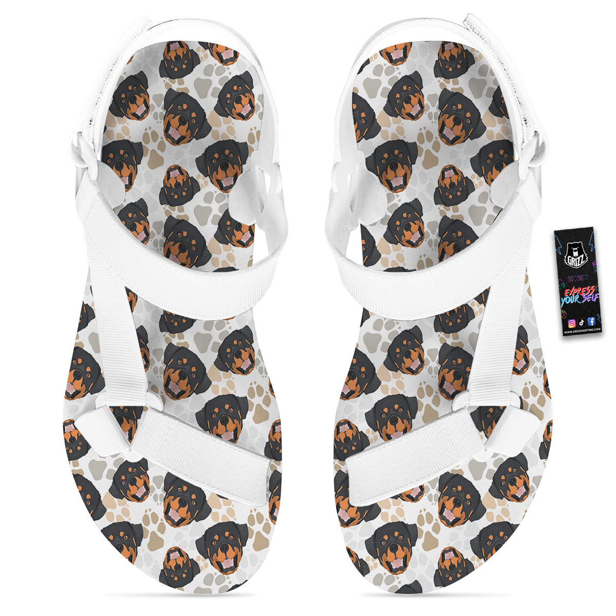 Rottweiler Print Pattern White Open Toe Sandals-grizzshop