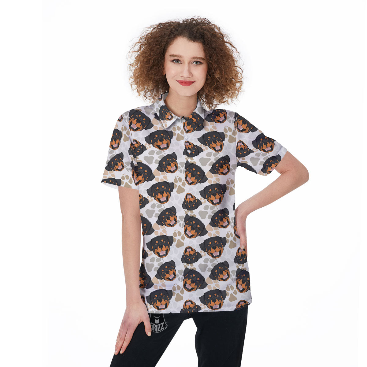 Rottweiler Print Pattern Women's Golf Shirts-grizzshop