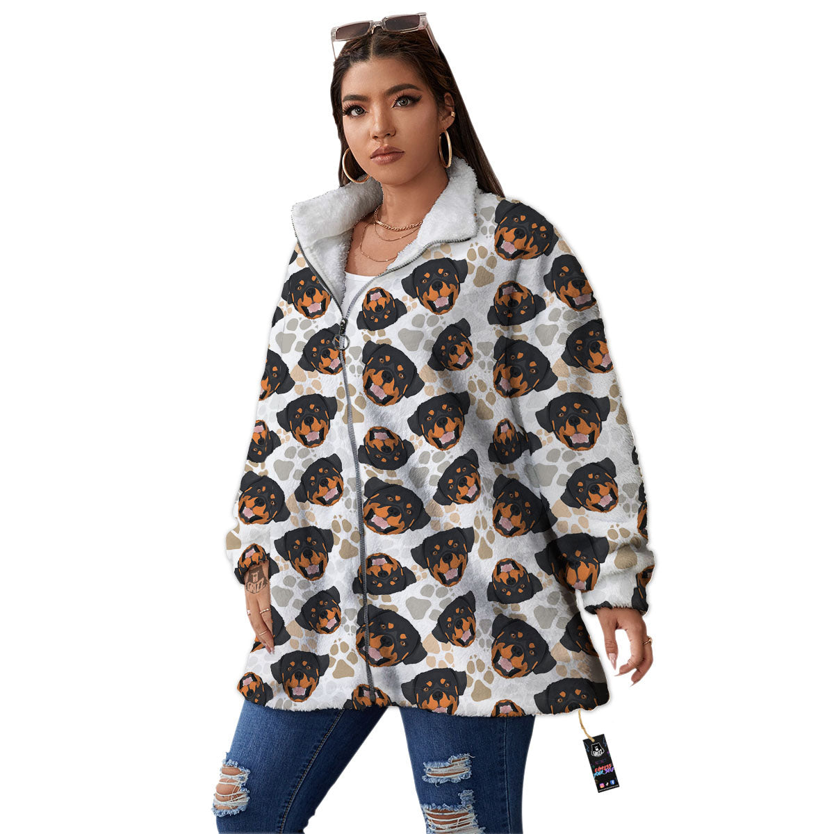 Rottweiler Print Pattern Women's Sherpa Jacket-grizzshop