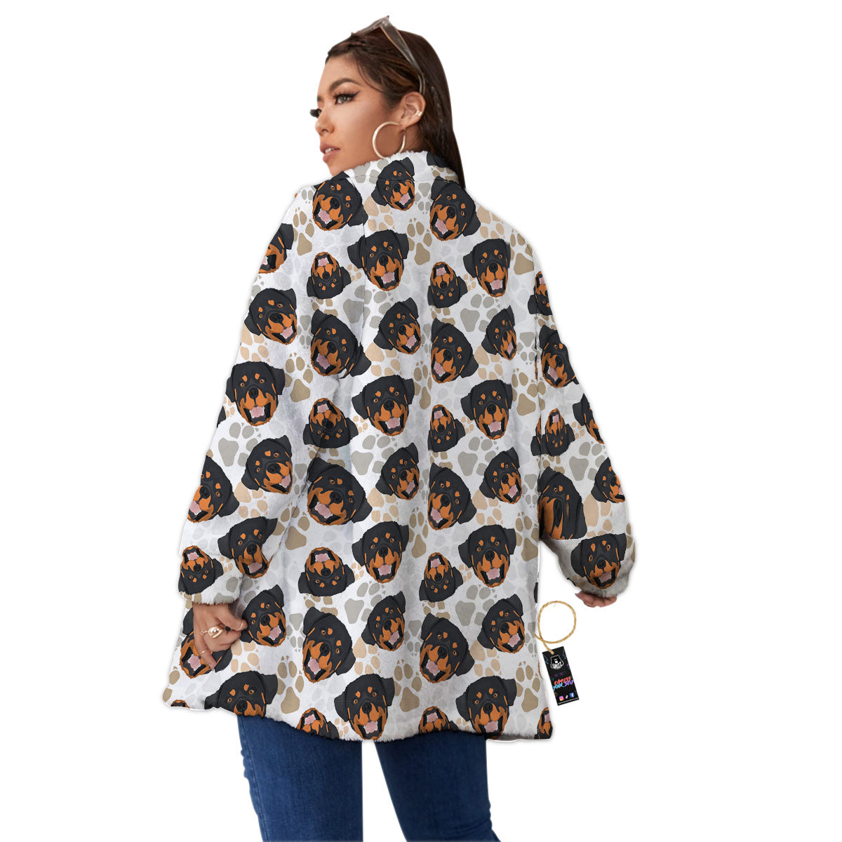 Rottweiler Print Pattern Women's Sherpa Jacket-grizzshop