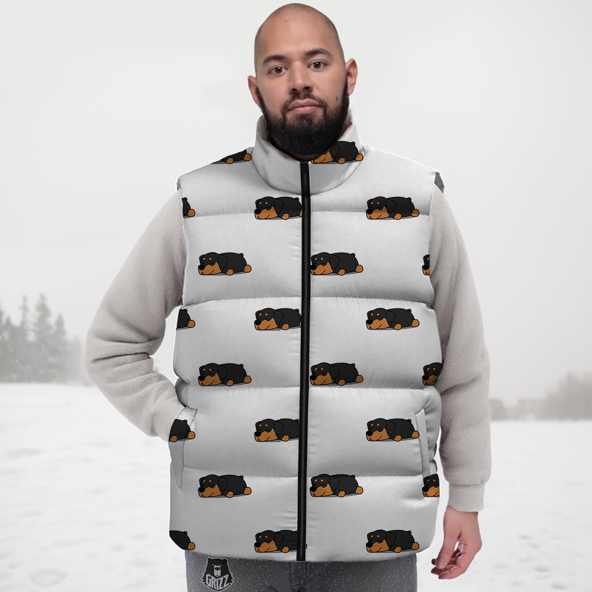 Rottweiler Sleeping Print Pattern Down Vest-grizzshop