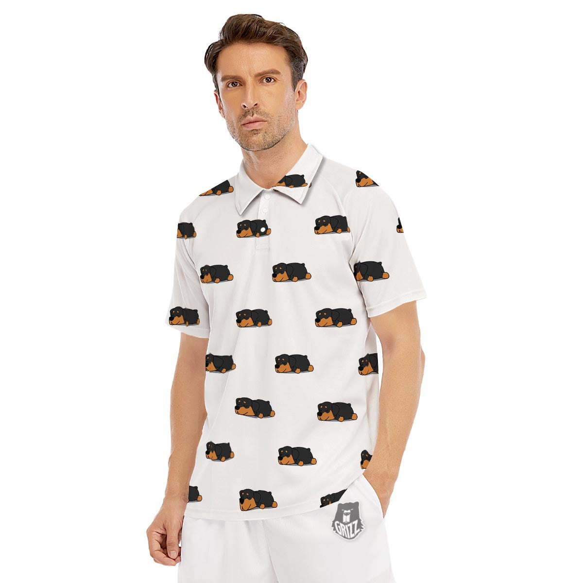 Rottweiler Sleeping Print Pattern Men's Golf Shirts-grizzshop