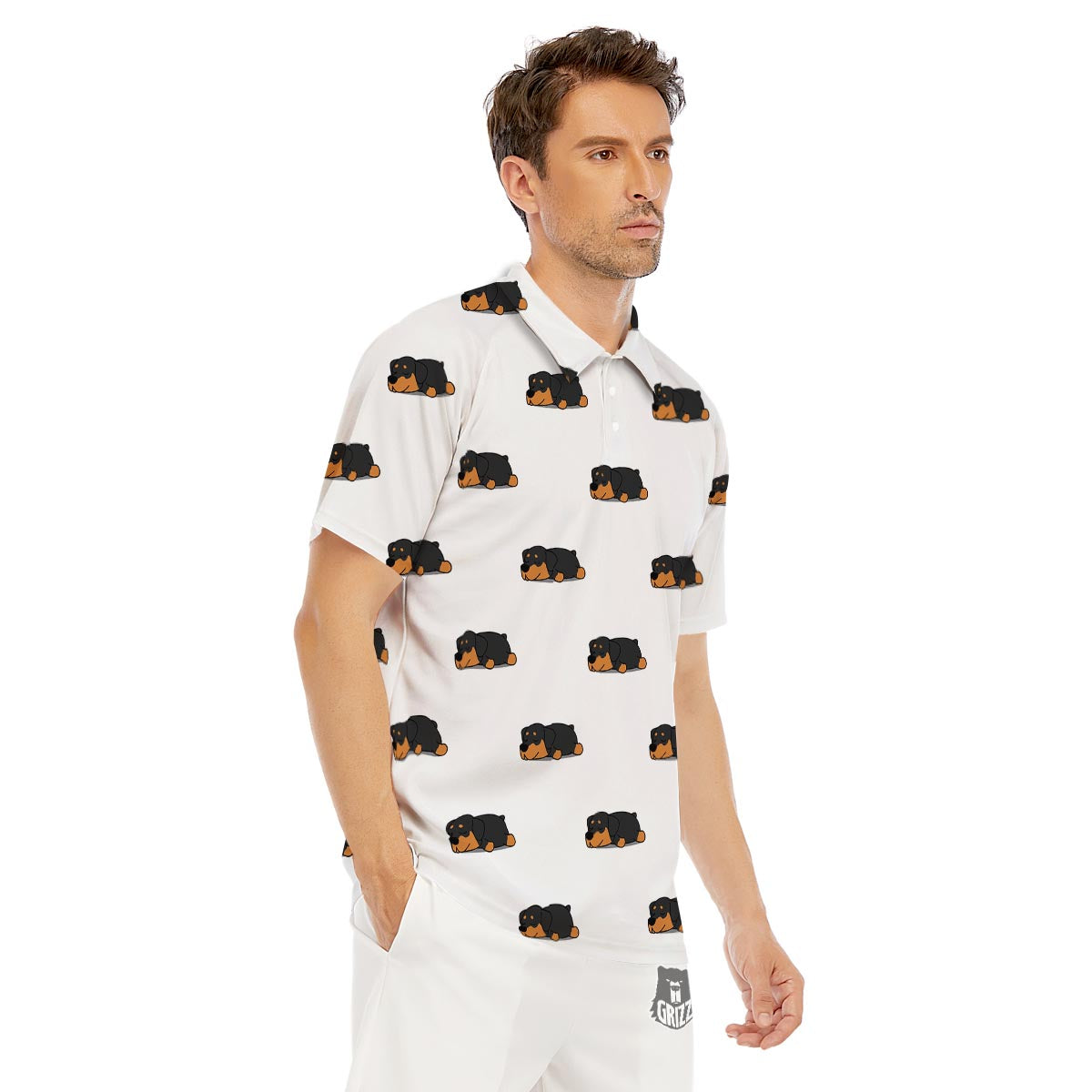 Rottweiler Sleeping Print Pattern Men's Golf Shirts-grizzshop