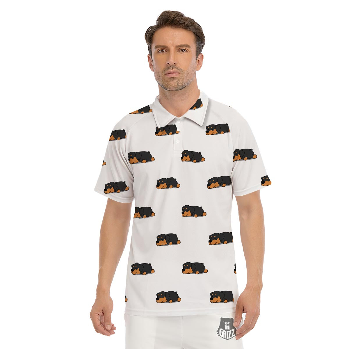 Rottweiler Sleeping Print Pattern Men's Golf Shirts-grizzshop
