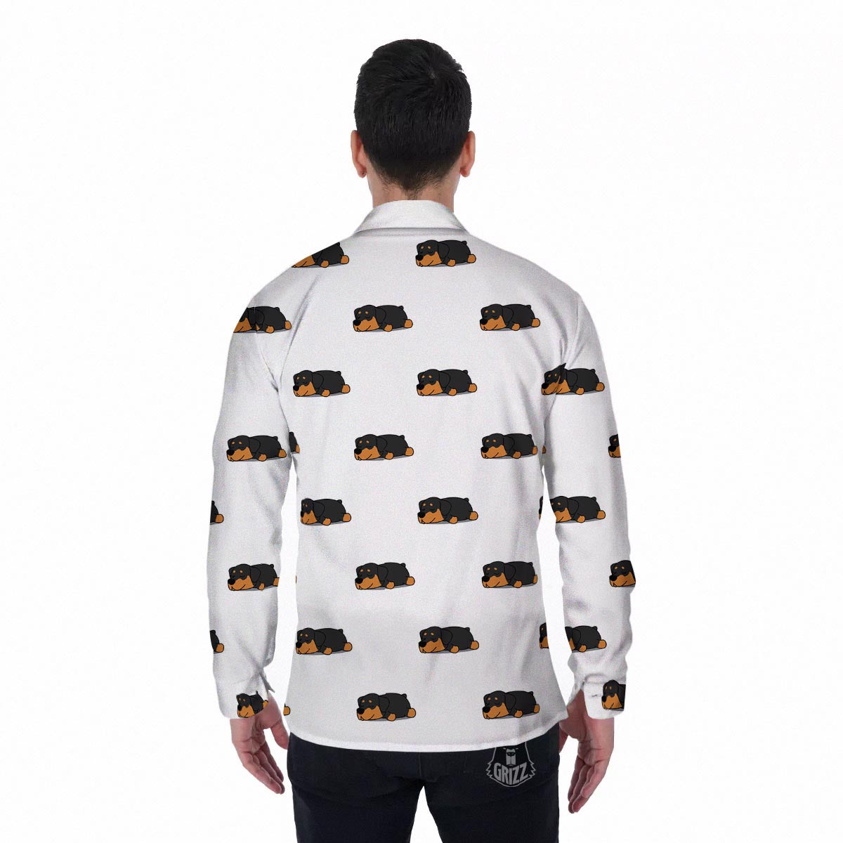 Rottweiler Sleeping Print Pattern Men's Long Sleeve Shirts-grizzshop
