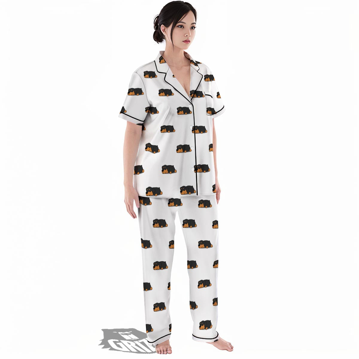 Rottweiler Sleeping Print Pattern Women's Pajamas Set-grizzshop