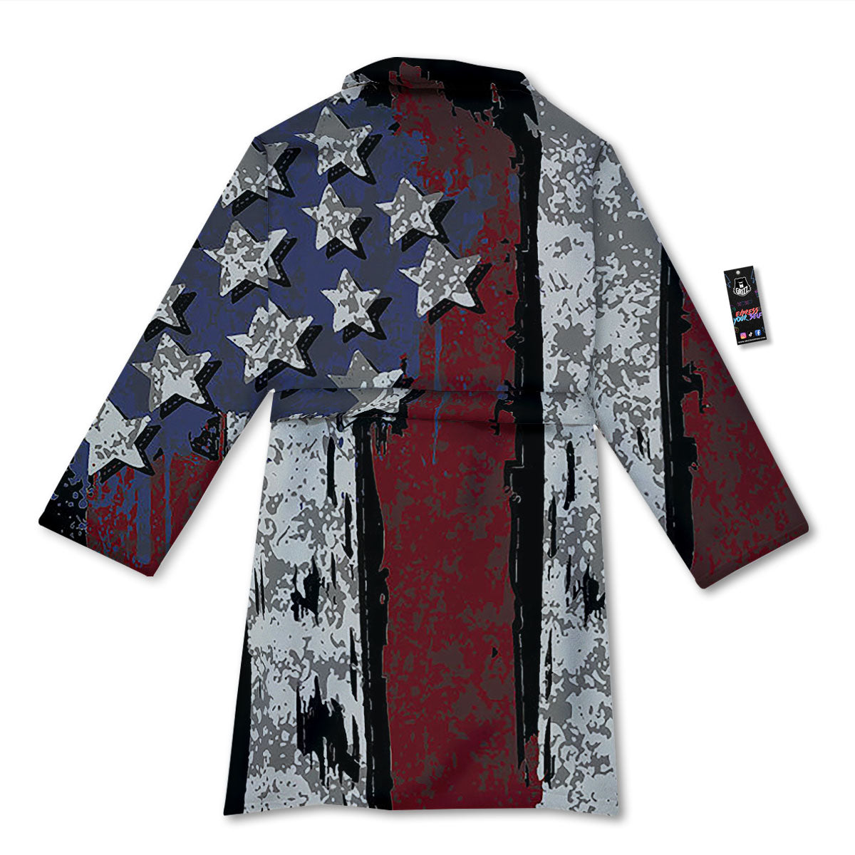 Rough American Flag Print Bathrobe-grizzshop