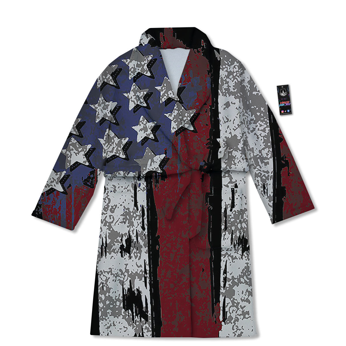 Rough American Flag Print Bathrobe-grizzshop
