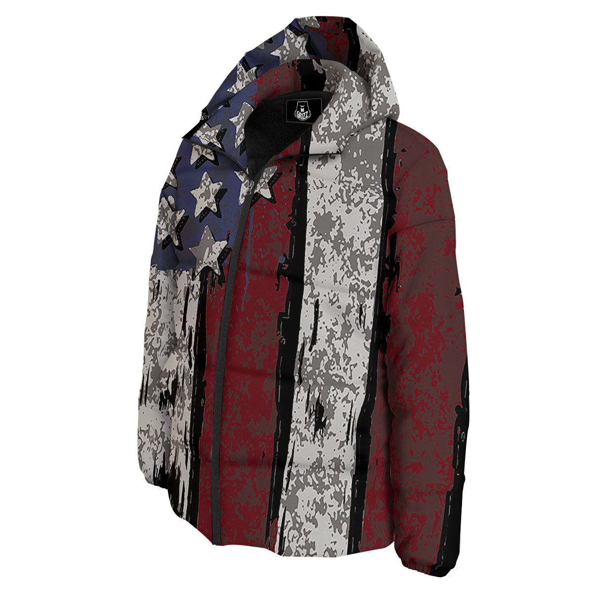 Rough American Flag Print Down Jacket-grizzshop