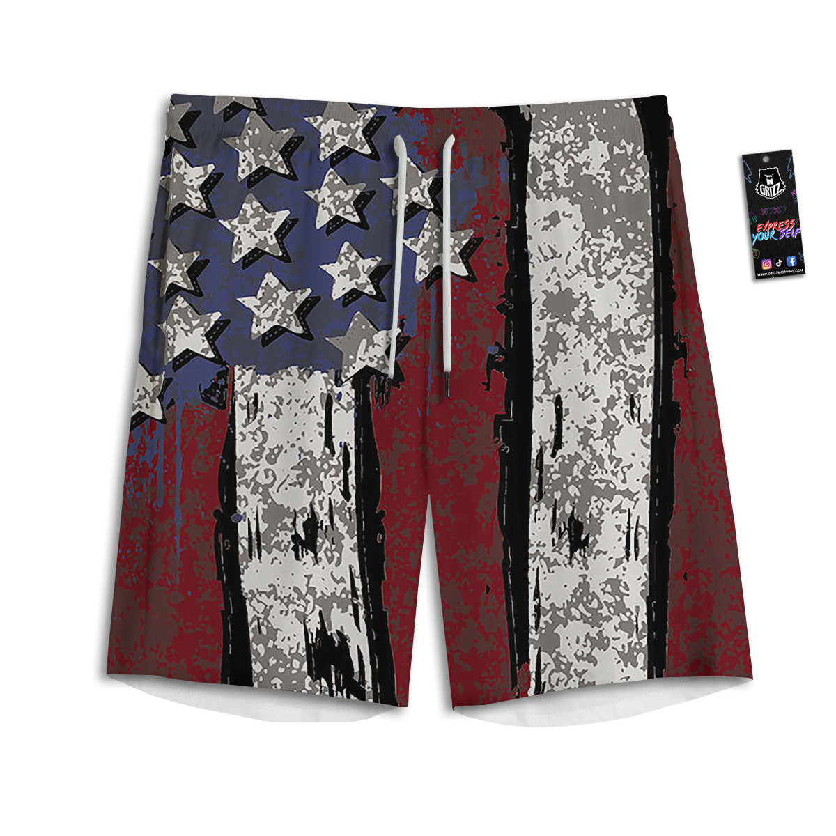 Rough American Flag Print Men's Athletic Shorts