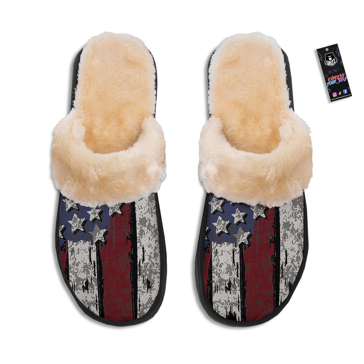 Rough American Flag Print Slippers-grizzshop