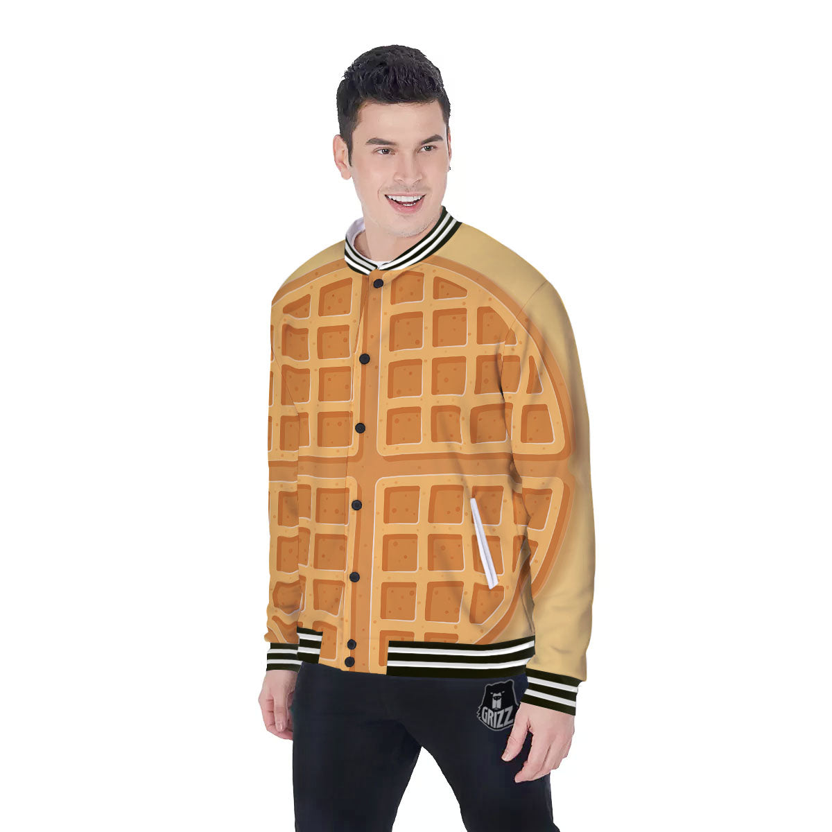 Round Waffle Print Baseball Jacket-grizzshop