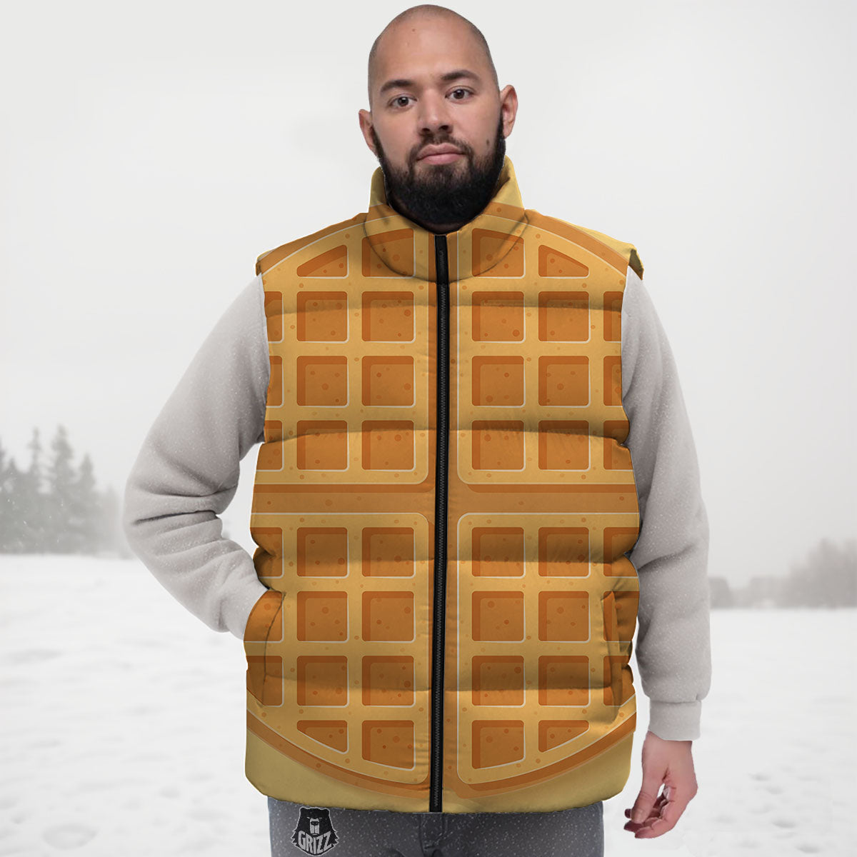 Round Waffle Print Down Vest-grizzshop