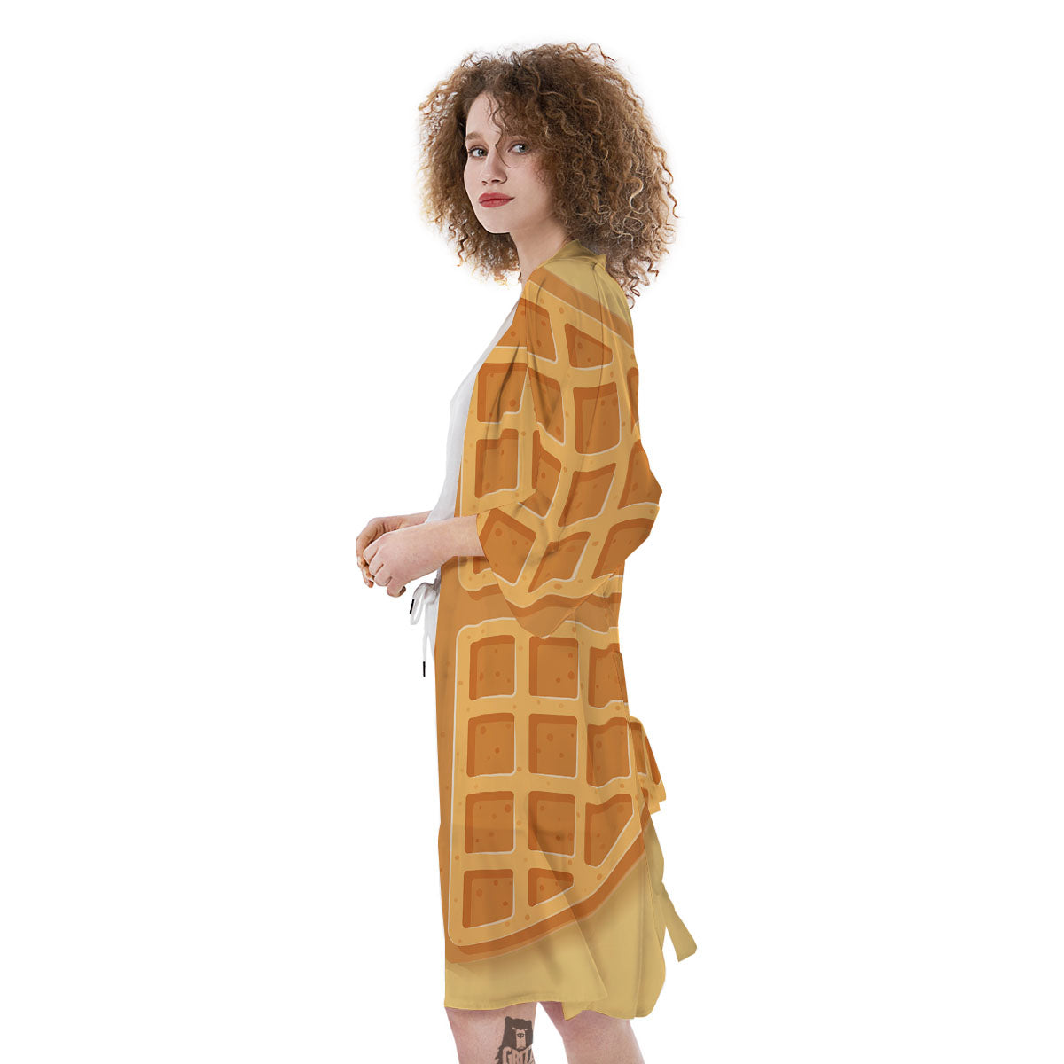 Round Waffle Print Kimono-grizzshop