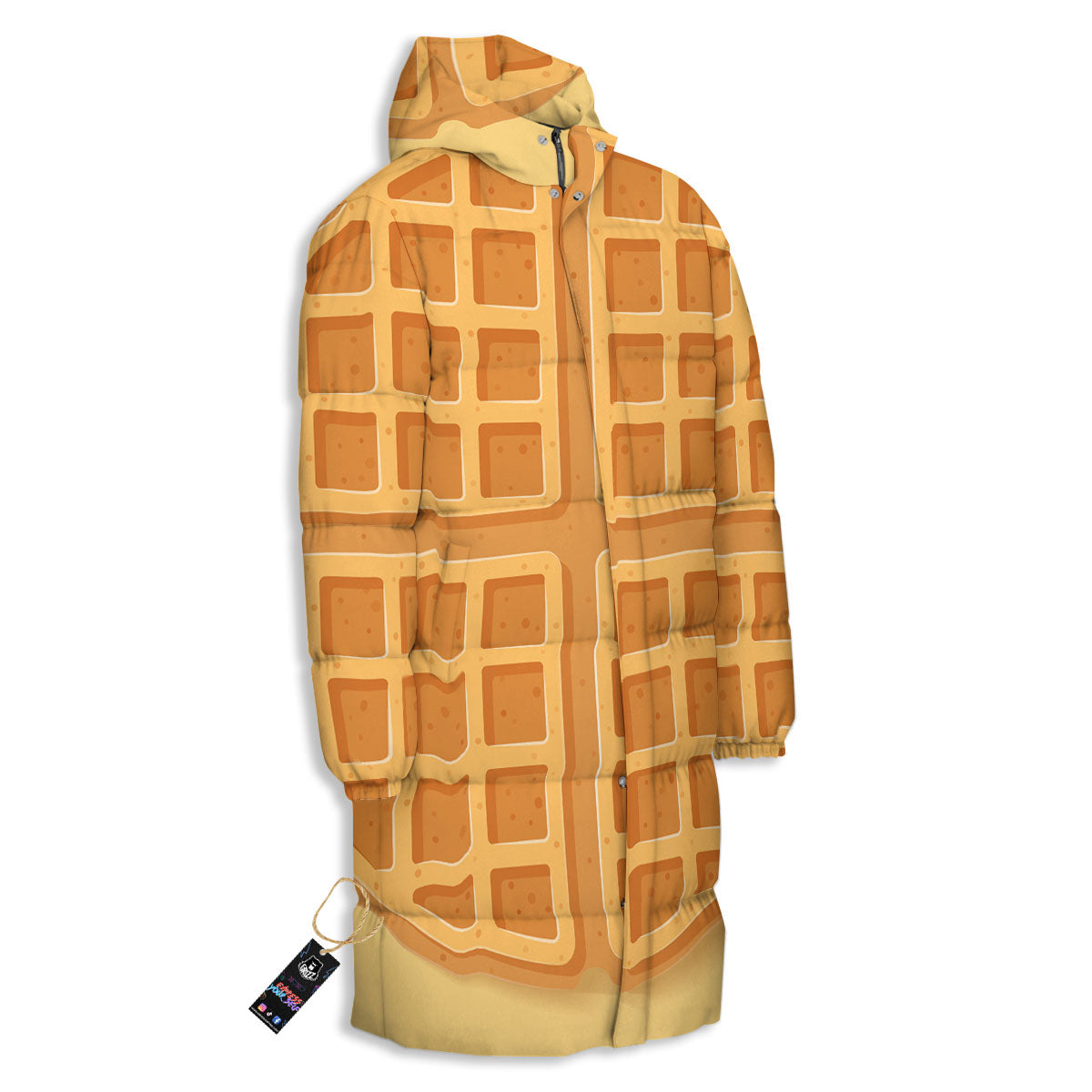 Round Waffle Print Long Down Jacket-grizzshop